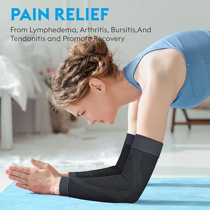 KEKING® Compression Arm Sleeves, Pair, Firm 20-30mmHg Graduated Compression Full Arm Support for Recovery, Pain Relief, Tendonitis, Golfers & Tennis Elbow Brace, Workouts Sports - Latex Free Grey 3XL