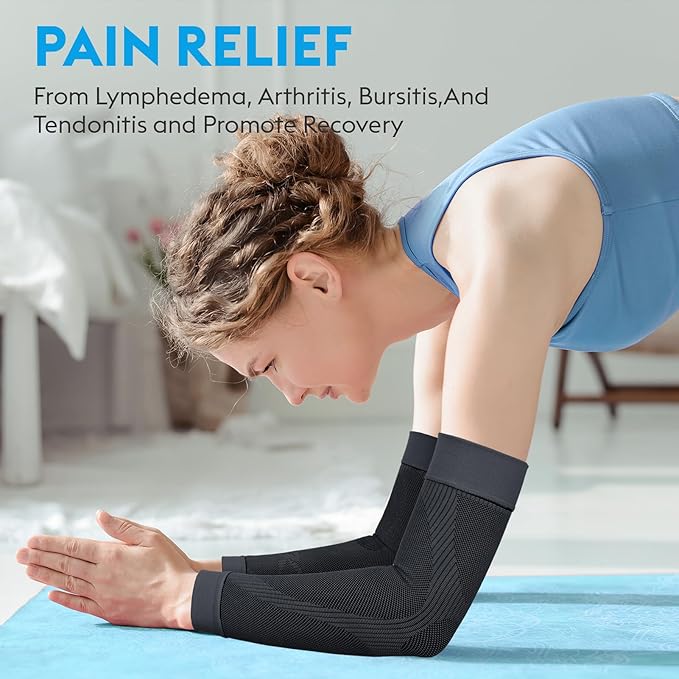 KEKING® Compression Arm Sleeves, Pair, Firm 20-30mmHg Graduated Compression Full Arm Support for Recovery, Pain Relief, Tendonitis, Golfers & Tennis Elbow Brace, Workouts Sports - Latex Free Grey XL