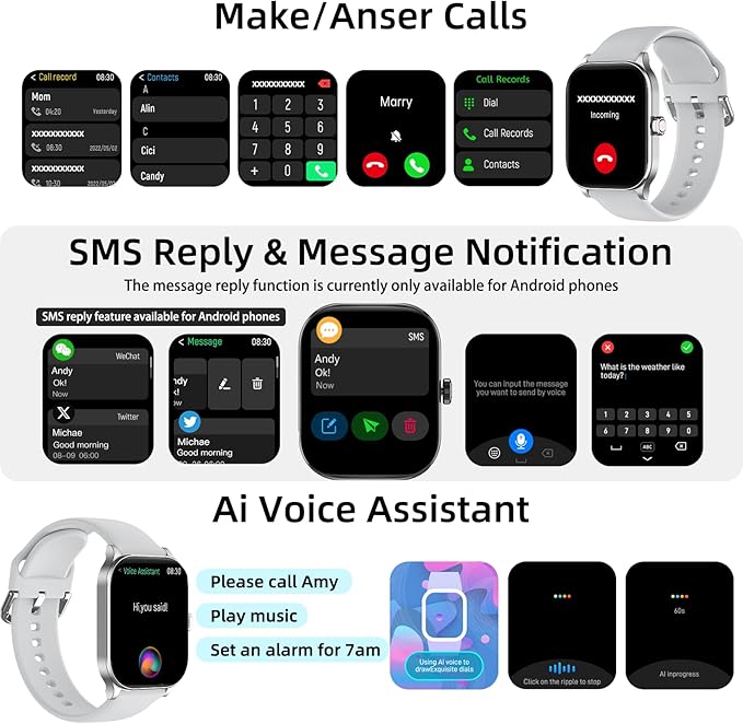 Smart Watch with Built-in GPS, 1.96" HD Display, Answer/Make Calls, 100+ Sport Modes, Heart Rate/Sleep/SpO2 Monitor, Fitness Activity Tracker for Android and iPhone, for Women Men (Gray)