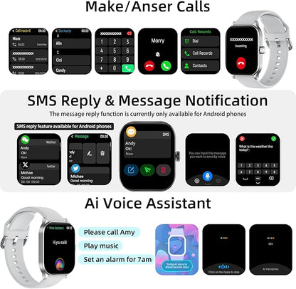 Smart Watch with Built-in GPS, 1.96" HD Display, Answer/Make Calls, 100+ Sport Modes, Heart Rate/Sleep/SpO2 Monitor, Fitness Activity Tracker for Android and iPhone, for Women Men (Gray)
