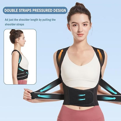 Posture Corrector,Suitable for Men and Women Upper and Lower Back Pain Relief - Scoliosis, Hunchback, Eicgo Adjustable Posture Corrector belt,Comfortable and Breathable Back Straightener (Black, XX-Large)