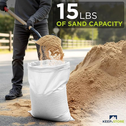 Heavy Duty Sand Bags Pack of 3, White Empty Sandbags with Built-In Ties, Woven Polypropylene UV Protection 1600 Hours, Fillable Bags for Flood Control, Weight, 12x20 inches, 25 Pounds Volume