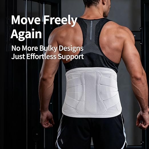 Lower Back Brace for Women Men, Adjustable Lumbar Support with 3D Pad, Breathable Ergonomic Support Belt with Metal Stays for Work, Lifting, Drive, Grey,Size XL,Waist 45"-52"