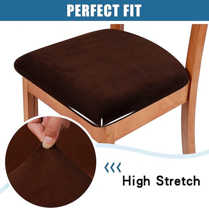 Smiry Velvet Seat Covers for Dining Room Chair Set of 2, Stretch Fit Removable Washable Chair Seat Cushion Protector Slipcovers with Ties, Coffee
