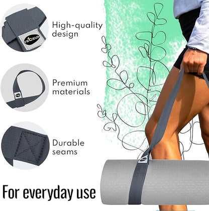 TECEUM Yoga Mat Strap – 30+ Colors – Adjustable Mat Holder Sling Carrier for All Mats [Mat Not Included]