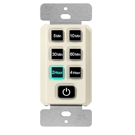 TOPGREENER 4-Hour Countdown Timer Switch, 5-10-30-60 Min 1-2-4 Hour Settings, for Fans and Lights, 120VAC 60Hz, 1/2HP, 150W LED, Neutral Wire Required, UL Listed, TGT06-4H-RT-LA, Light Almond