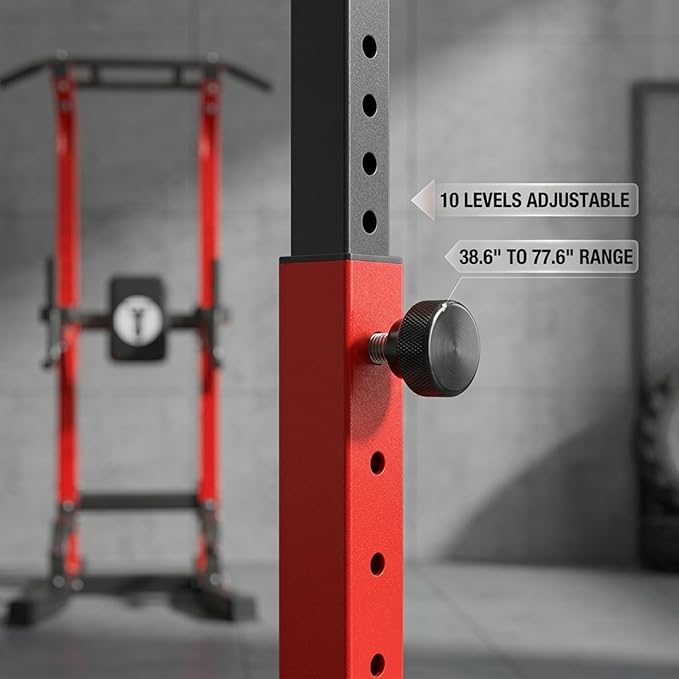Power Tower Pull Up Bar Dip Station, Free Standing Pull Up Rack Dip Station for Home Gym, 10-Level Adjustable Height Pull Up Bar Stand Dip Bar Strength Training Workout Equipment
