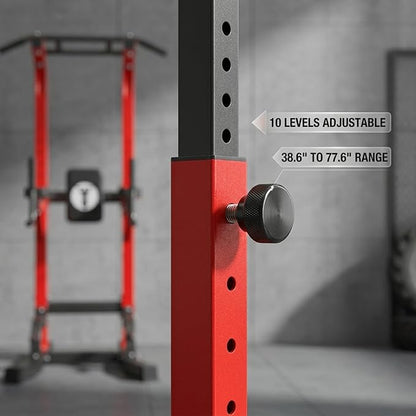 Power Tower Pull Up Bar Dip Station, Free Standing Pull Up Rack Dip Station for Home Gym, 10-Level Adjustable Height Pull Up Bar Stand Dip Bar Strength Training Workout Equipment