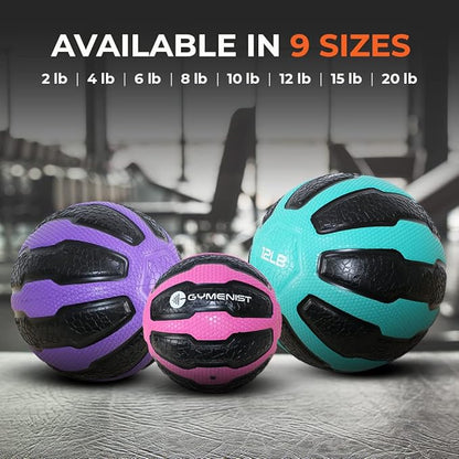 GYMENIST Rubber Medicine Ball with Textured Grip, Available in 9 Sizes, 2-20 LB, Weighted Fitness Balls,Improves Balance and Flexibility - Great for Gym, Exercise, Workouts