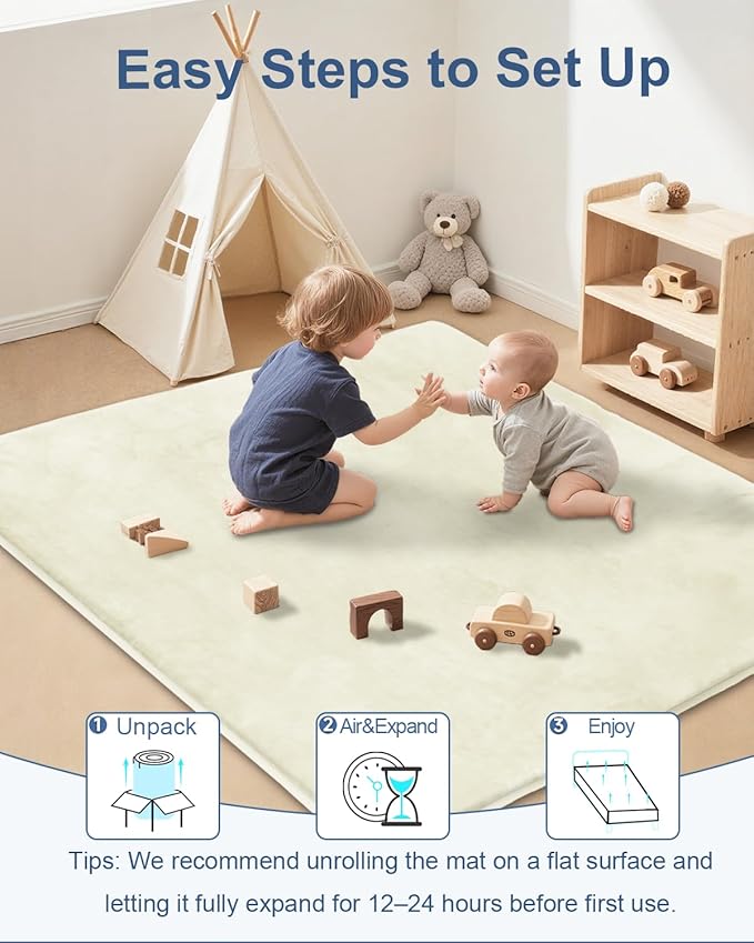 Thick Baby Play Mat for Floor,Padded Foam 47x47 Playpen Mat,Ultra Soft Support & Plush Feel Nursery Rug,Non Slip for Toddler,Infants,Kids Play,Yoga,Baby Crawling,Tummy Time (Beige)