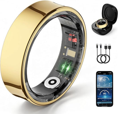 Smart Ring for Women& Men, Fitness Ring & Sleep Tracker Health Tracker With Heart Rate & Blood Oxygen Monitor, Step Counter Ring,IP68 Waterproof, No Subscription Fee for IOS & Android (Gold, #7)