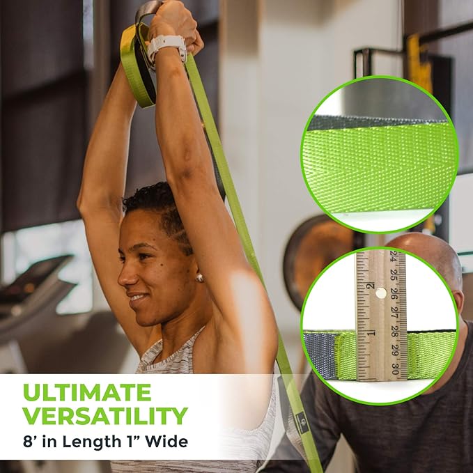 Gradient Fitness Stretching Strap for Physical Therapy, 12 Multi-Loop Stretch Strap 1" W x 8' L, Neoprene Handles, Physical Therapy Equipment, Yoga Straps for Stretching, Leg Stretcher.