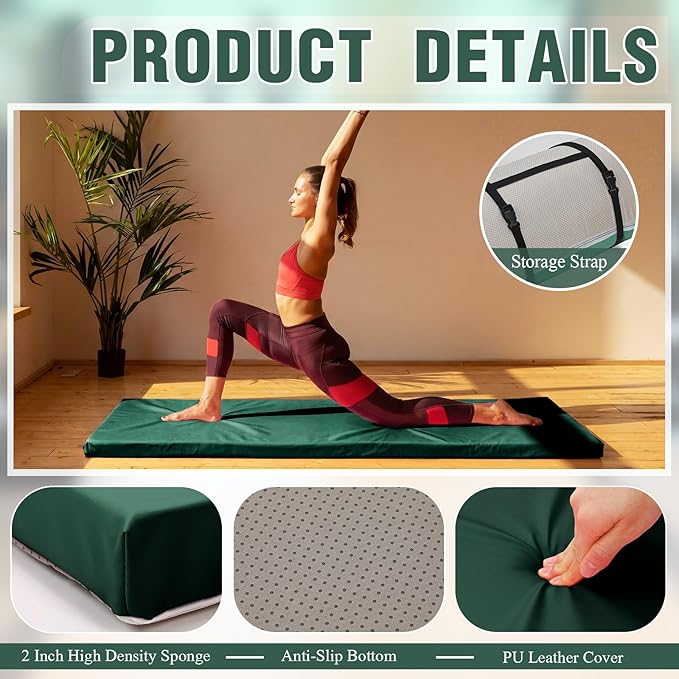 Lyrow 2 Inch 72"x24" Thick Foldable Yoga Mat with Carry Strap, Non-slip Portable Foam Gym Mat for Yoga, Pilates and Stretching