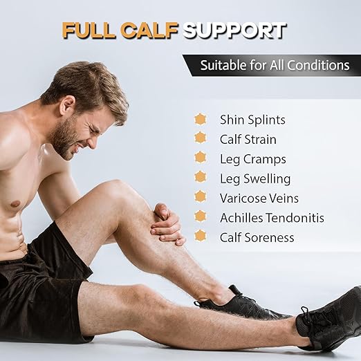 Copper Calf Compression Sleeves for Men & Women - High Stretch Graduated Compression with Anti-Slip Grip | Breathable & Smooth Lining Footless Design for Runners, Shin Splints, Leg Fatigue & Travel (Light Gray, Small)