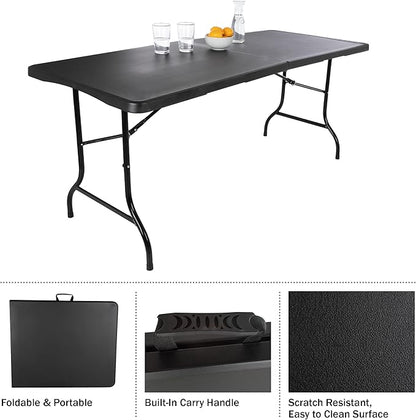 Everyday Home Folding Table - Lightweight Portable Folding Desk - 6-Foot-Long Plastic Table for Camping, Playing Cards, Parties, and Dining (Black)
