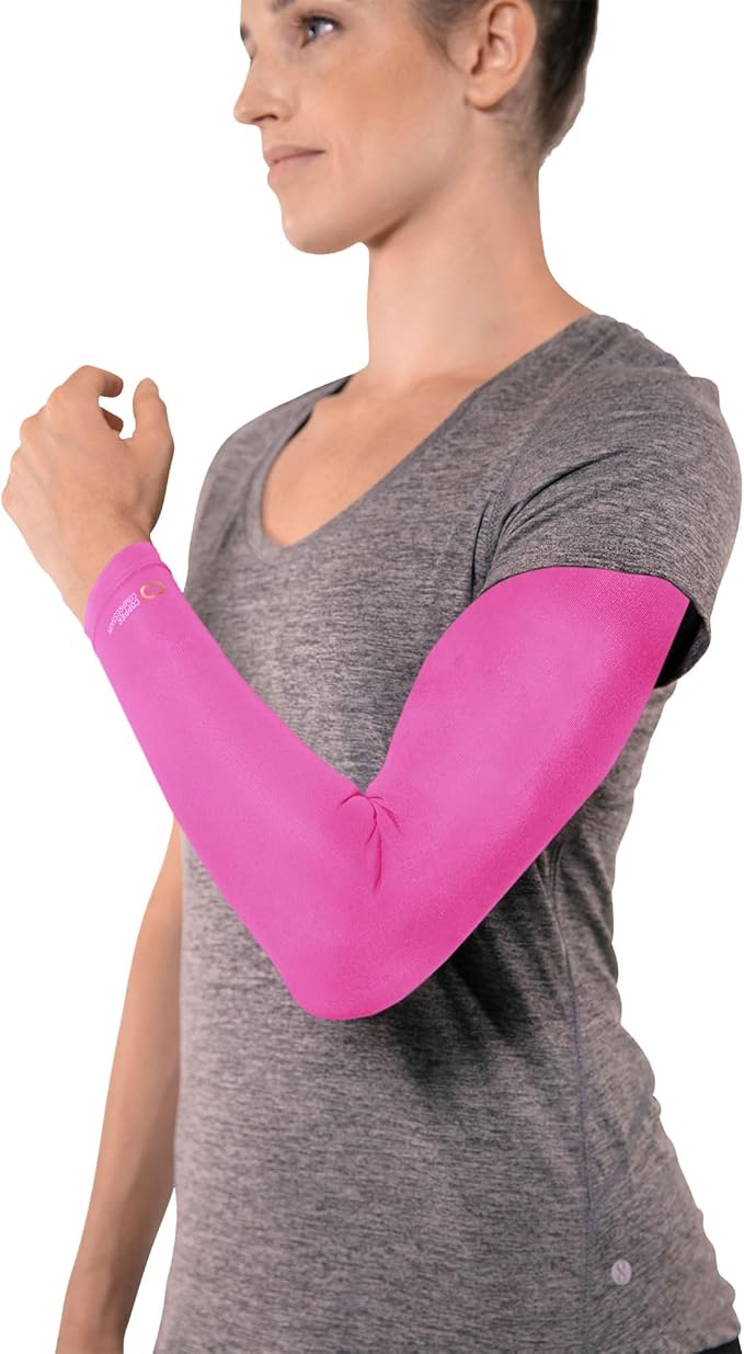 Copper Compression Arm Sleeve - Copper Infused Full Arm Brace for Forearm, Bicep, Triceps - Tennis Elbow, Basketball, Golf, Arthritis, Tendonitis, Bursitis, Post Surgery Rehab - Odor Resistant - Pink - S