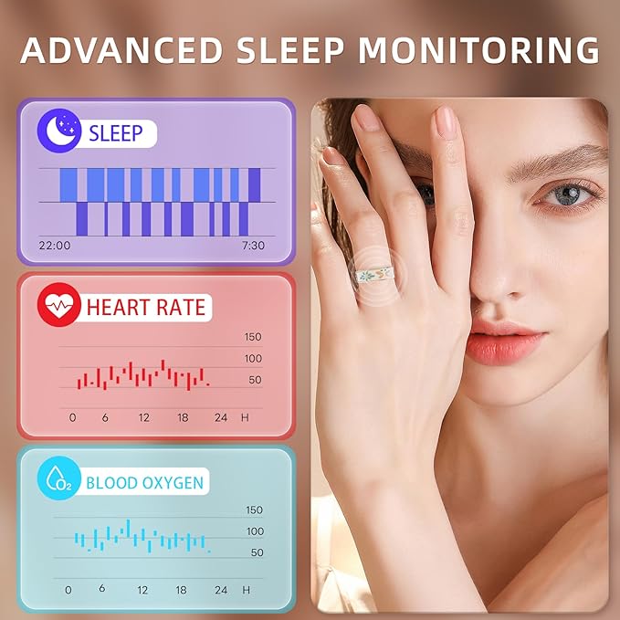 Smart Ring Health Tracker, for men and women, equipped with heart rate monitor, sleep tracker, 8 exercise modes, step counter, 5-7 days battery life, no subscription fee, IP68 waterproof R18 (6)