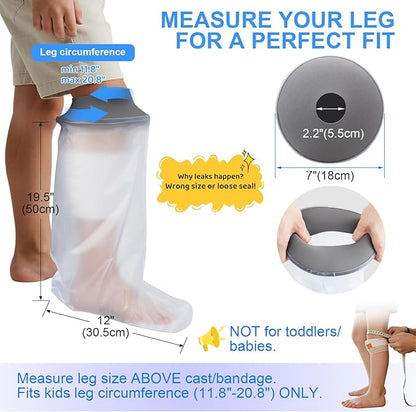 Zoyehoo Waterproof Cast Covers for Shower Leg Kids, Watertight Cast Protector for Shower Leg Kids Teens Shower Bag after Foot Ankle Surgery to Keep Bandage Dressing Wound Dry, Reusable