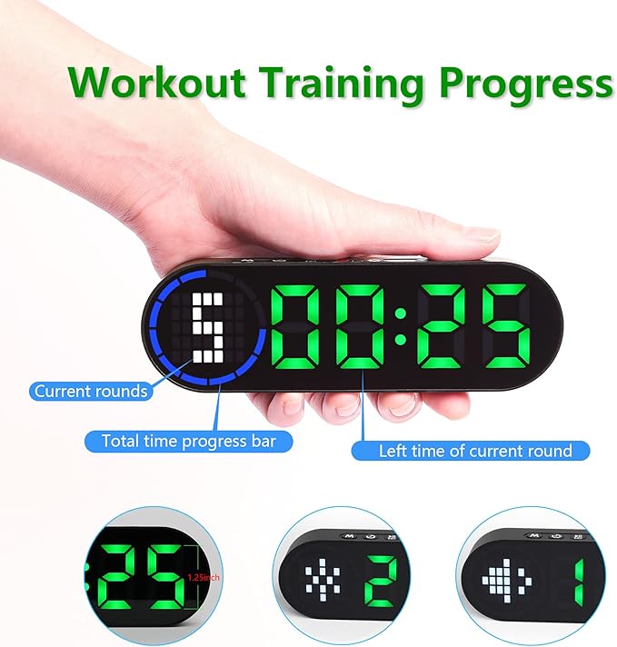 LUCORB Portable Gym Timer for Home Gym Interval Timer for Workout with Time Progress Bar/Rounds, Workout Clock for Boxing HIIT Tabata Emom Fitness Rechargeable Battery Powered…