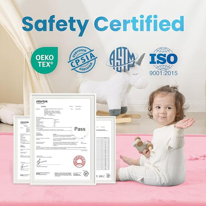 1.3" Thick Baby Floor Play Mat, 59x79 Padded Foam Tummy Time Crawling Mat, Non-Slip Water-Repellent Soft Plush Nursey Area Rug for Playroom Bedroom Living Room (Pink)