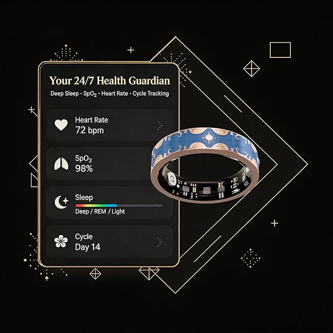 Smart Ring for Women Gift, Fitness & Vital Signs Monitoring, Sleep Tracker/Remote Photography/No Subscription(Blue,10#)
