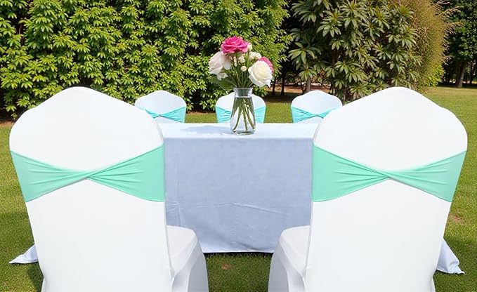 VDS Pack of 125 PCS | Tiff Blue | Spandex Chair Sashes Bows Without Buckle | Stretch Elastic Banquet Universal Folding Chair Band Tie with for Wedding Party Conference Celebration Event Decoration