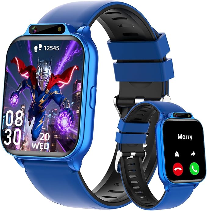 Smart Watch for Kids, 1.85" Fitness Tracker with Heart Rate, Sleep Monitor, IP68 Waterproof Smartwatches with Video Music, Pedometer, Game, NO APP/Phone, Gift for Boys Girls. (Classic, Blue)