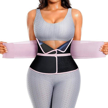 SHAPELLX Sauna Waist Trainer Women Tummy Control Waist Trimmer Cincher Ab Belt with Triple Wrap Sauna Suit for Workout