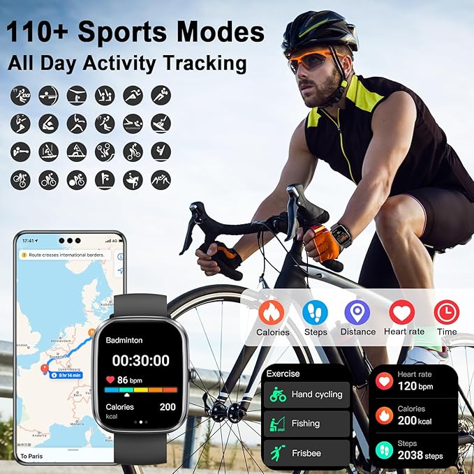 uaue AI Smart Watch with ChatGPT, 1.91" Bluetooth Calling Smartwatch for Men Women, 110+ Fitness Modes Activity Tracker, Sleep/Heart Rate/Calorie Monitor, IP68 Waterproof Step Counter for Android iOS