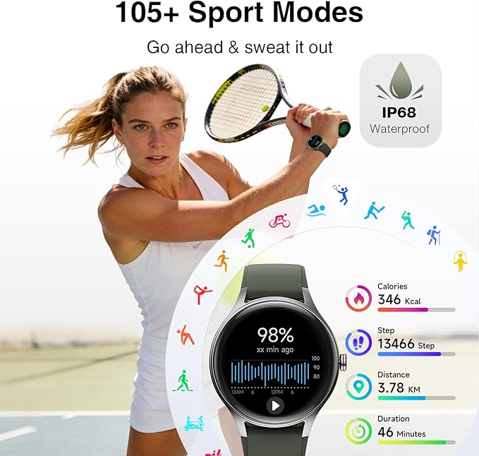 Fitpolo Smart Watch for Women Android iPhone, 1.27'' HD Fitness Tracker with Bluetooth Call & Answer, IP68 Waterproof, Heart Rate/SpO2/Sleep Monitor, Built-in AI Voice, 105+ Sports Modes (Green)