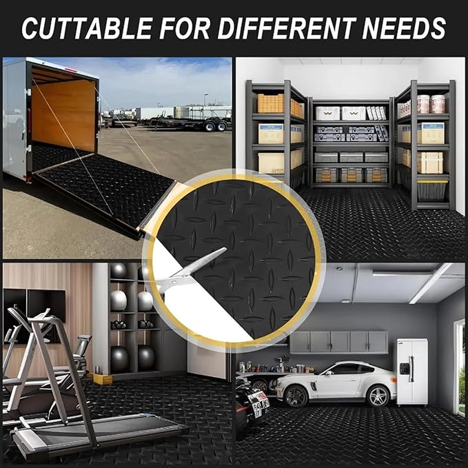 3mm Thin Diamond-Plate Rubber Flooring Roll, 4ft x 2ft Heavy Duty Waterproof Anti-Slip Mat, Easy to Clean & Install Floor Protector for Gym, Garage, Basement