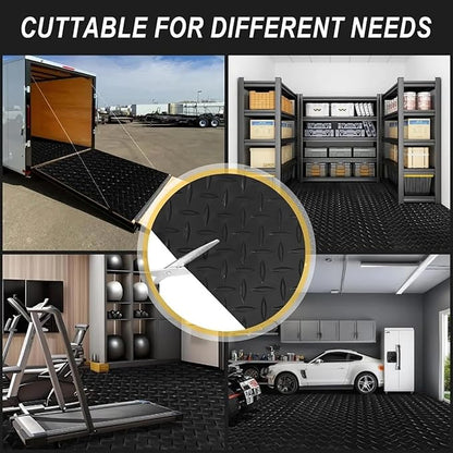 3mm Thin Diamond-Plate Rubber Flooring Roll, 4ft x 2ft Heavy Duty Waterproof Anti-Slip Mat, Easy to Clean & Install Floor Protector for Gym, Garage, Basement