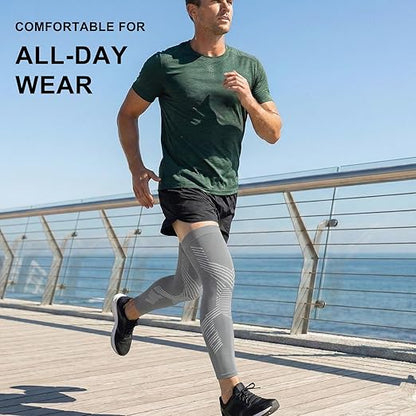 NuCamper Full Leg Compression Sleeves for Men and Women,2 Pack Legs Sleeves Long Knee Brace Support for Running, Basketball, Cycling, Workout, Sports - Gray,3XL