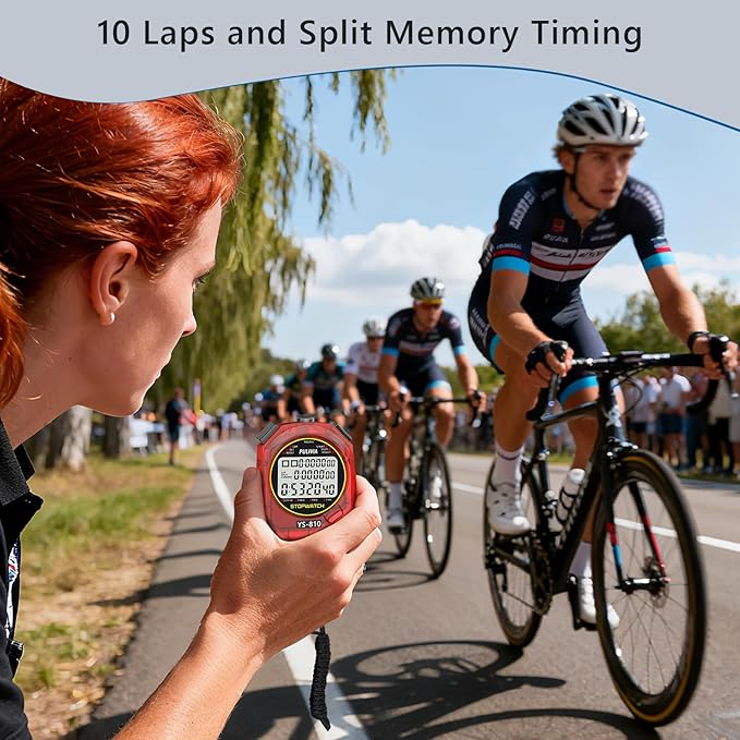 Stopwatch Timer 10 Splits/Laps Digital Stop Watch for Sports, Countdown Alarm Clock Date Memory Recall Large Display, Stopwatch for Coaches PE-Teacher Referee (red, 10 Splits/laps)