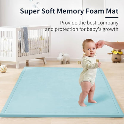 ACOMOPACK Baby Play Mat for Floor 1.3" Thick Memory Foam Play Mat 59"×71" Tummy Time Crawling with Non-slip Bottom for Living Room,Nursery,Soft Velvet Playpen Mats for Kids,Infants（Light Blue）