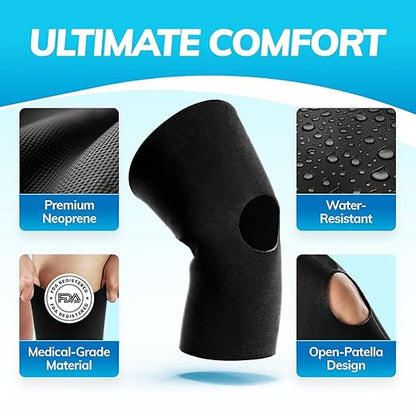 BraceAbility XXXXL Plus Size Open Patella/Open Back Neoprene Knee Sleeve | Water-Resistant Athletic Compression Knee Brace for Swimming, Wakeboarding, Scuba Diving, Surfing (4XL)