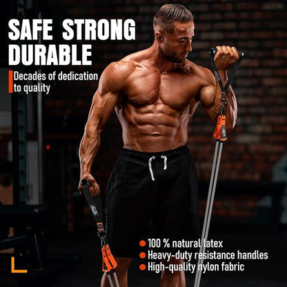 Resistance Bands with Handles, 175lb Exercise Bands for Working Out, Fitness Bands, Workout Bands with Door Anchor and Ankle Straps, Physical Therapy, Yoga, Strength Training Home Gym Equipment