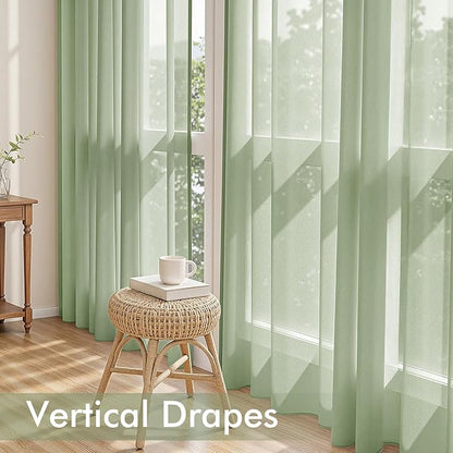 MIULEE Sage Green Sheer Curtains 84 Inches Long, 4 Panels Set, Light Filtering Rod Pocket Voile Drapes Window Treatments, Semi Transparent Airy Fabric for Bedroom and Living Room, 42 x 84 Inches