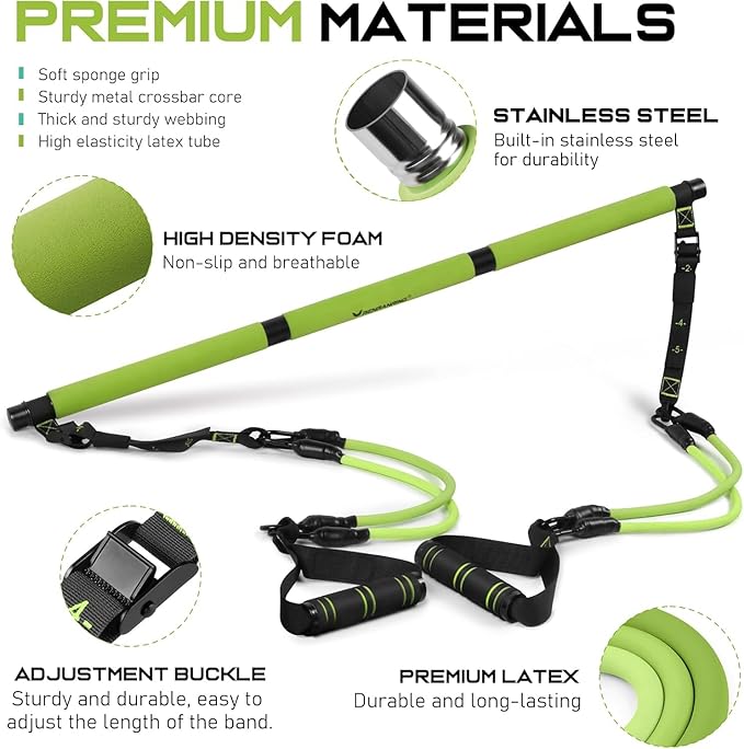 Pilates Bar Kit with Resistance Bands, Multifunctional Pilates Bar for Women & Men with Heavy-Duty Metal Adjustment Buckle, Pilates Home Equipment for Full BodyWorkouts