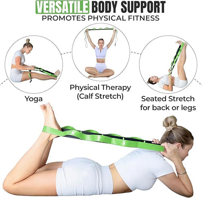 Stretch Strap with Loops Physical Therapy - Full Body Exercise Straps for Stretching with Detachable Foot - Leg & Calf Stretcher for Plantar Fasciitis, Physical Therapy, Pain Relief, and Flexibility