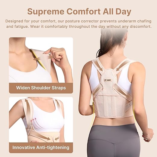 Fit Geno Posture Corrector for Women: Adjustable Lightweight Upper Back Brace for Neck Shoulder & Upper Back Pain Relief - Improve Posture Correct Hunchback Slouching Kyphosis Invisible Under Clothes (XS/S Under Bust 26"-37")