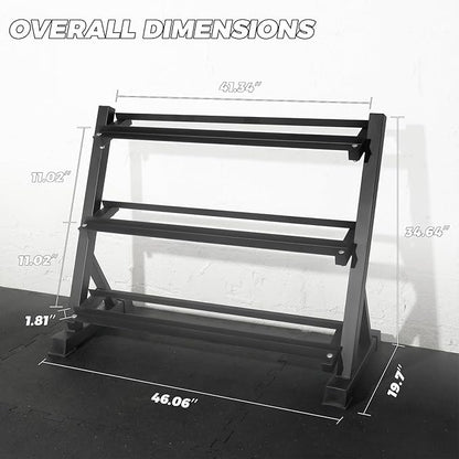 RITFIT 300/350/650LBS Rubber Coated Hex Dumbbell Set with Rack and Multi-Position Weight Bench, 1300LB Capacity for Full Body Workout