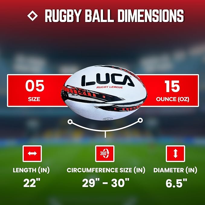 LUCA Rugby Ball Youth and Adult Sizes 3, 4 & 5 - Hand Stitched Super Grip Training Ball - Durable 3-Ply Waterproof Surface for College & Club Practice