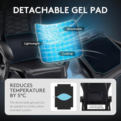 Gaming Chair,Computer Office Chair with Footrest,Massage Lumbar Support and Gel Pad,Ergonomic Reclining Adjustable Leather Gamer Chair with Headrest and Spring Cushion Black