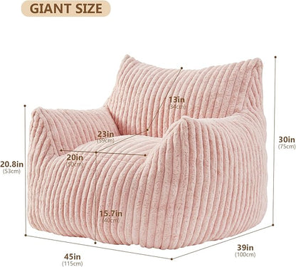Giant Bean Bag Chairs for Adults Teens, Large Bean Bag Sofa Chairs with Filling Comfy Fuzzy BeanBag Chair with Armrests for Bedroom Living Room Reading