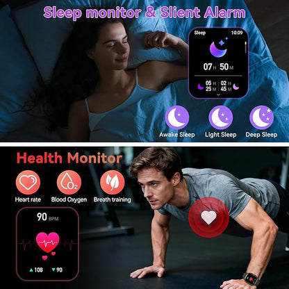 Smart Watch for Men Fitness Tracker: Make/Answer Call Military Smart Watches for Men Digital Watches Heart Rate Monitor Waterproof Running Smartwatch Android Phones iPhone Samsung Compatible 2 Bands