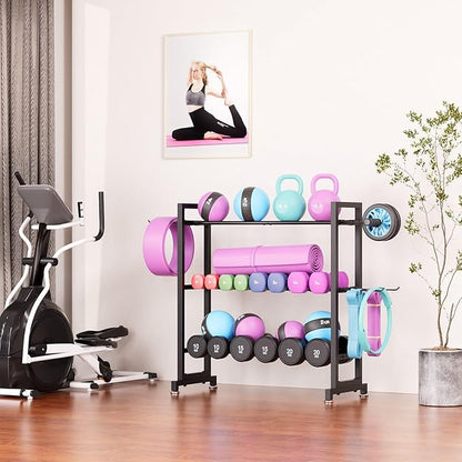 Adjustable 3-Tier Dumbbell Rack – Heavy-Duty Metal Weight Storage Stand for Dumbbells, Kettlebells, and More – Space-Efficient Home Gym Organizer – 396 lb Capacity (Dumbbells Not Included)