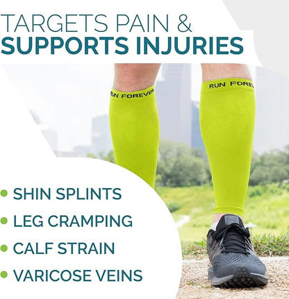 Run Forever Calf Compression Sleeves for Men and Women - Leg Compression Sleeve - Footless Compression Socks for runners