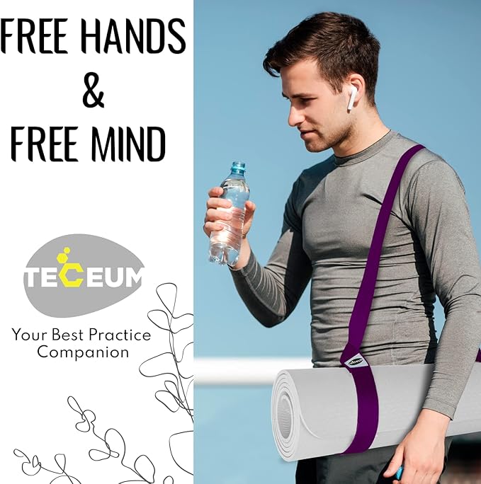 TECEUM Yoga Mat Strap – 30+ Colors – Adjustable Mat Holder Sling Carrier for All Mats [Mat Not Included]