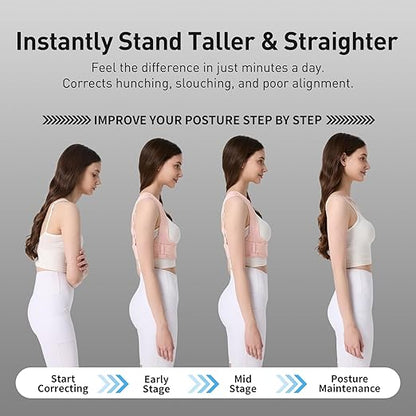 WNIEYO Back Brace Posture Corrector for Women Shoulder Straightener for Upper and Lower Back Pain Improving Postura Support Belt for Scoliosis (Pink,L/2XL)